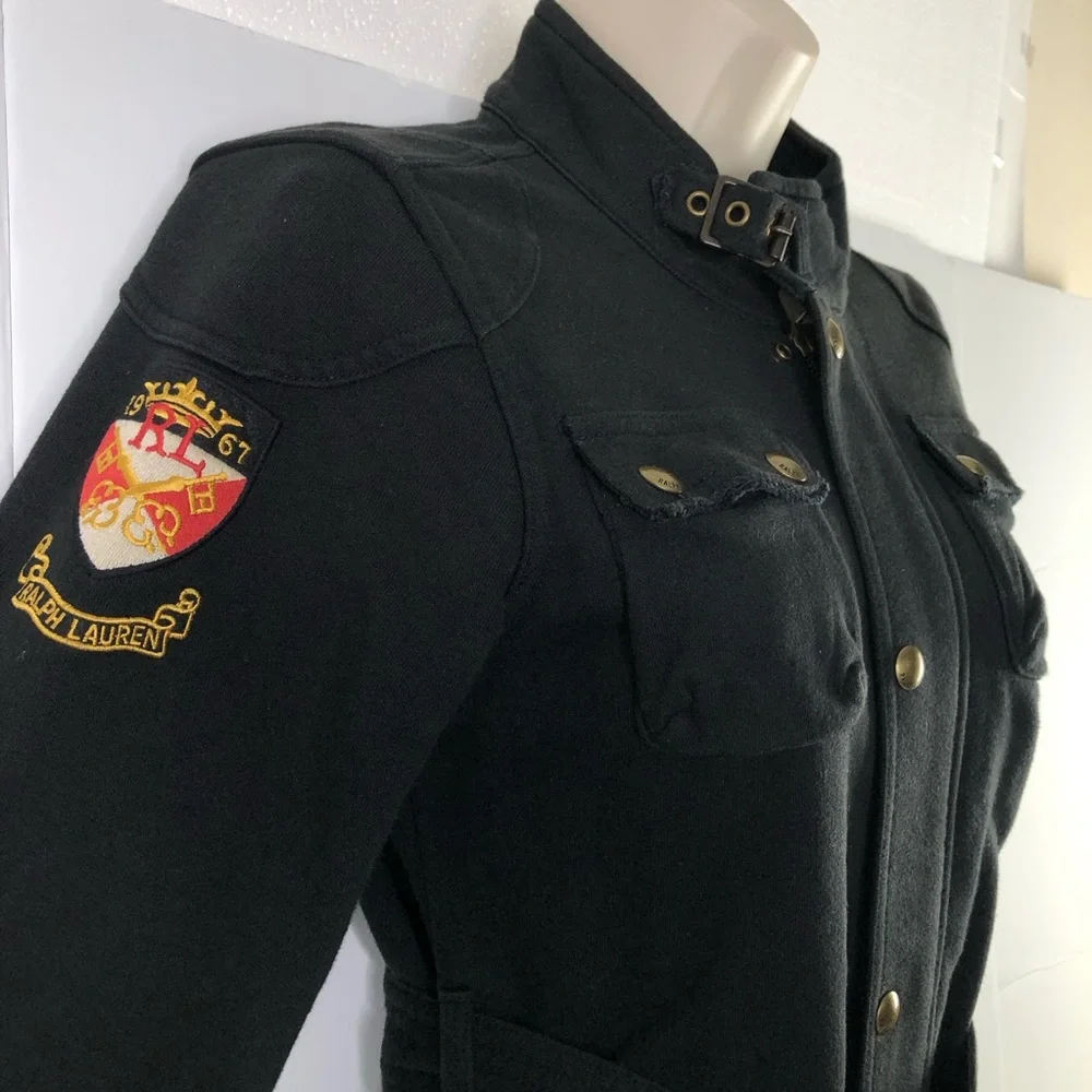 Ralph Lauren Black Belted Crest Cargo Jacket Teens 12/14 Shoulder Elbow Patches